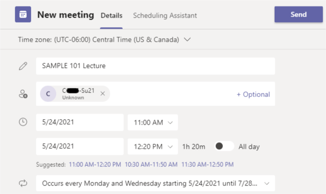 Scheduling A Recurring Teams Meeting For Class Sessions