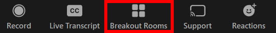 The Breakout Rooms button on the Zoom controls toolbar