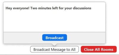 "Broadcast Message to All" pop-up text box