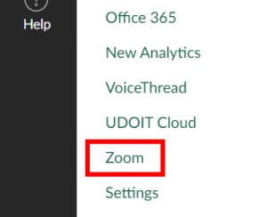 The "Zoom" link in the Canvas course navigation menu.