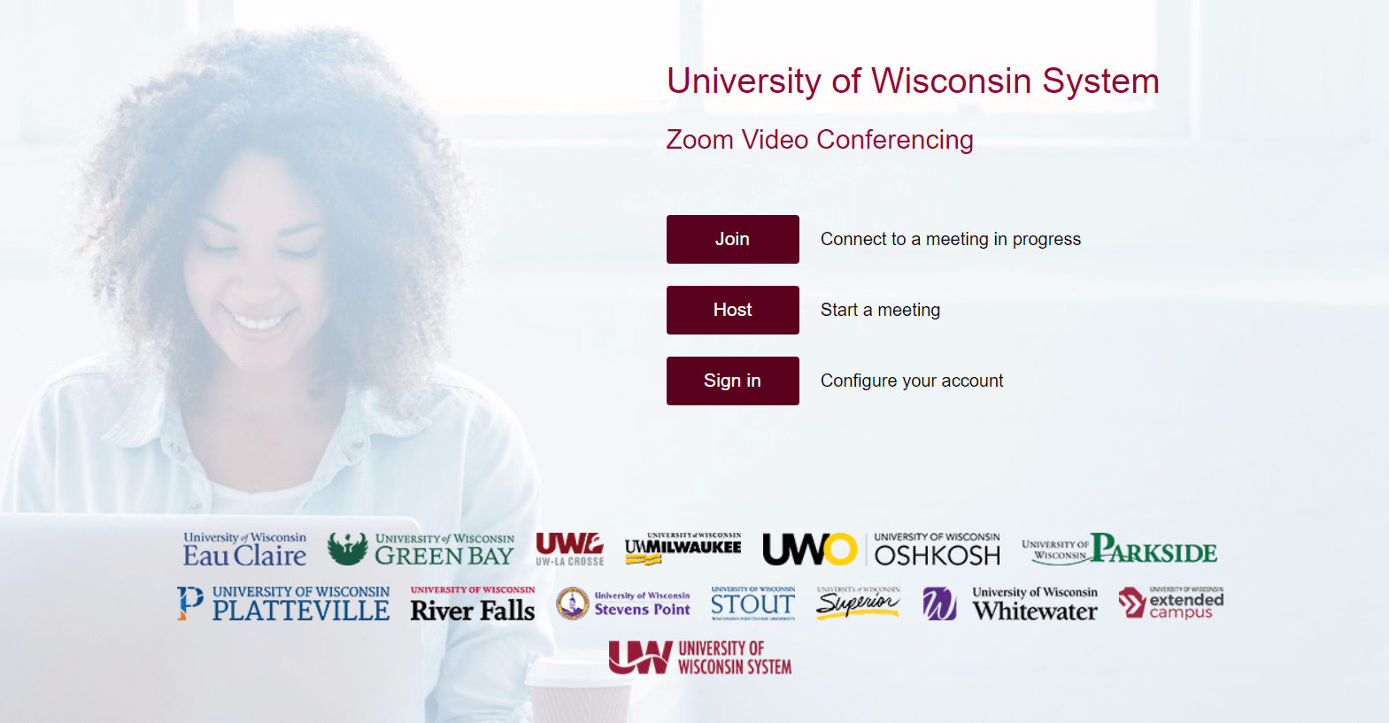 University of Wisconsin Zoom web portal sign-in page