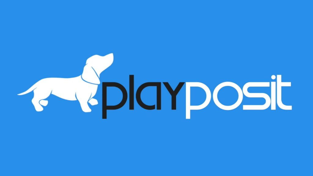 A blue, white, and black logo with a Dachshund dog and the word "PlayPosit"