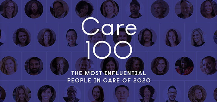 small images of caregiver faces with text care 100 the most influential people in care of 2020