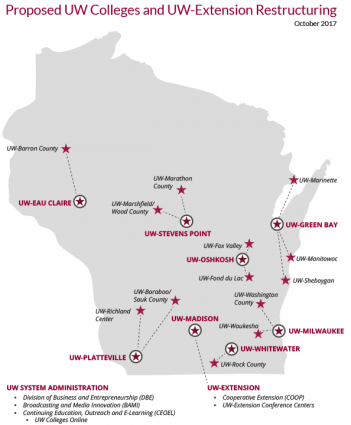 Map of Proposed UW Colleges and UW-Extension Restructuring