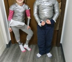 cosplay kids with tape molds