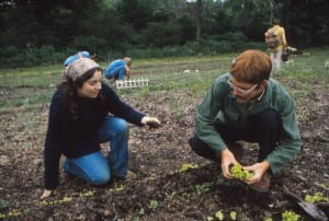 Two students planting a garden at UW-Green Bay