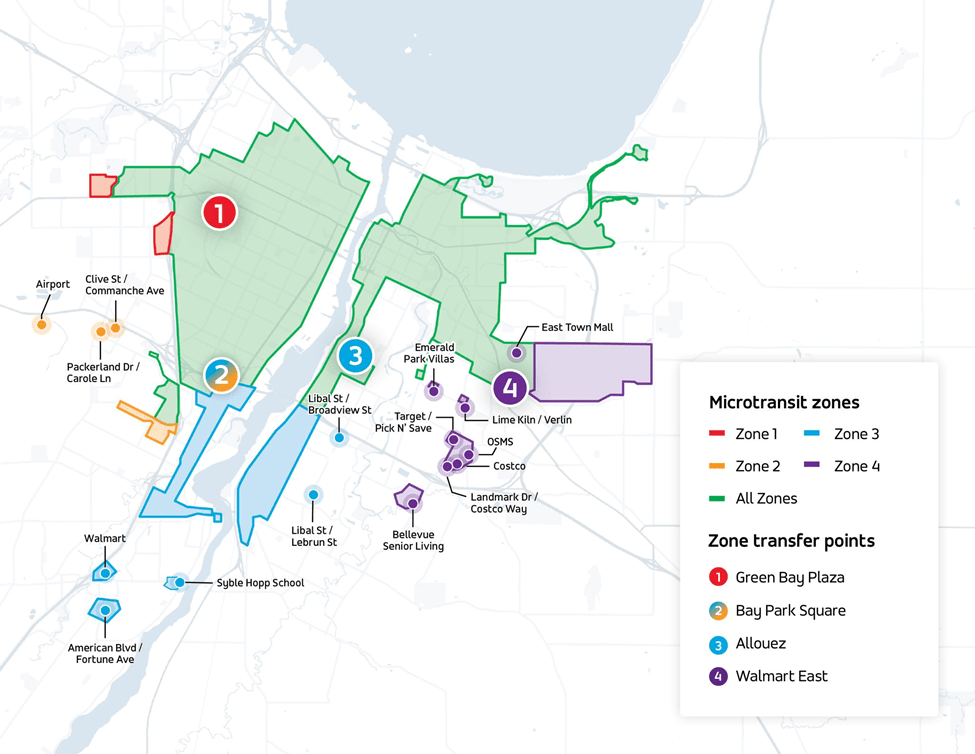 Map of Green Bay Microtransit zones